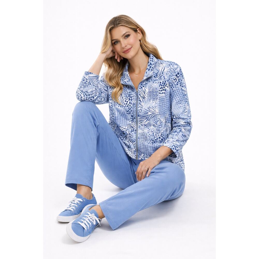 Act-iv-ology Blue Silk Blend 2 Piece Set Women’s Pet Large Jacket Pants Vintage